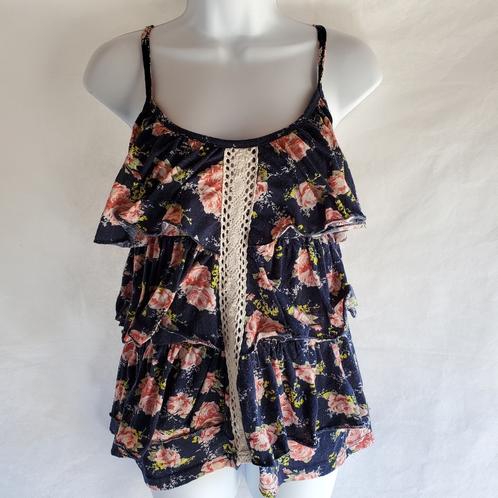 Love Change Blue & Pink Floral Blouse Tank Top